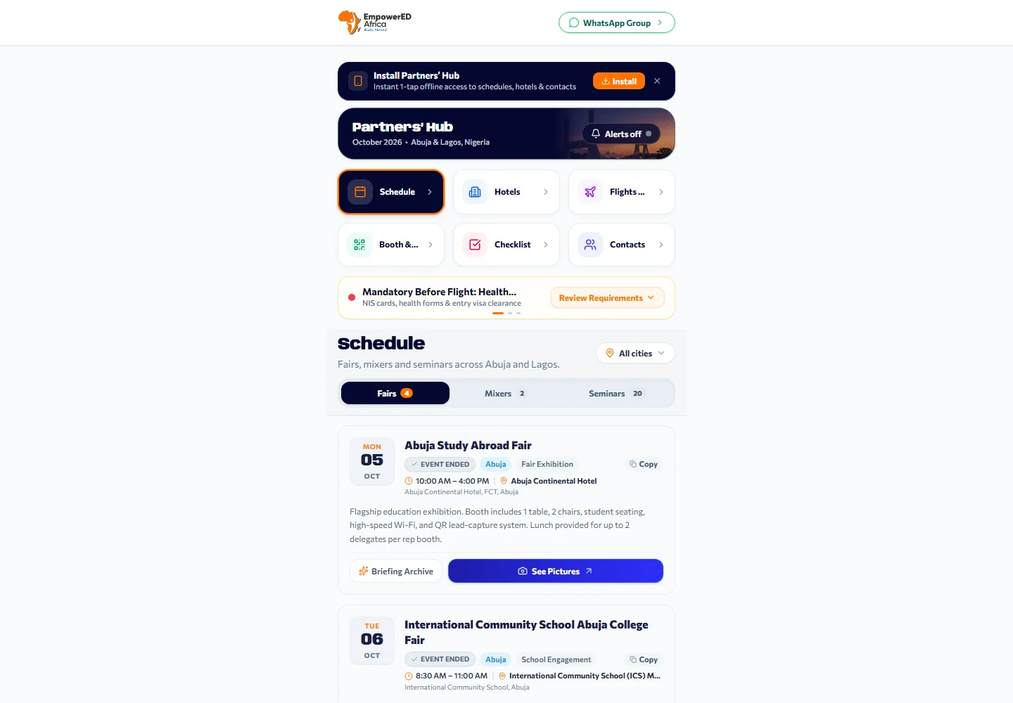 Africa Study Abroad — Partners’ Hub website, captured from https://hub.africastudyabroad.com/