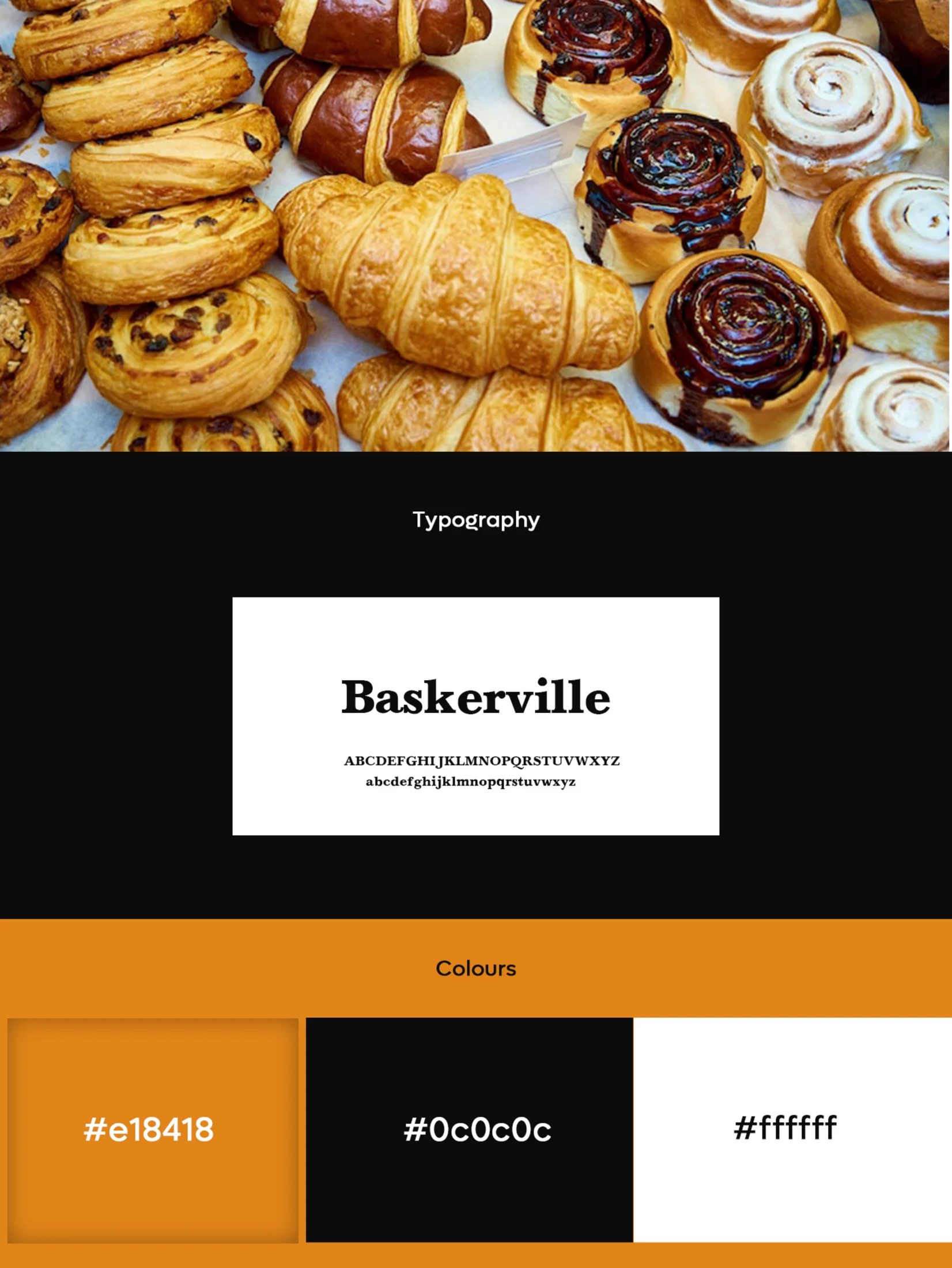 Queens Bakery colour palette and typography