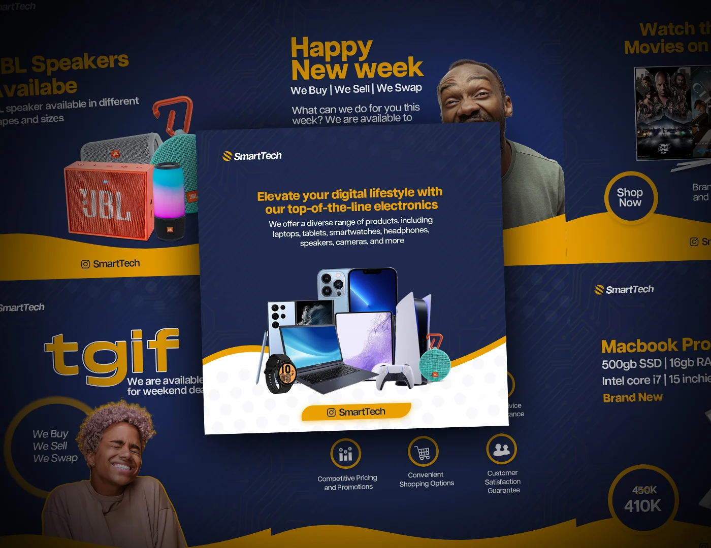 Smart Tech campaign collection in navy and yellow
