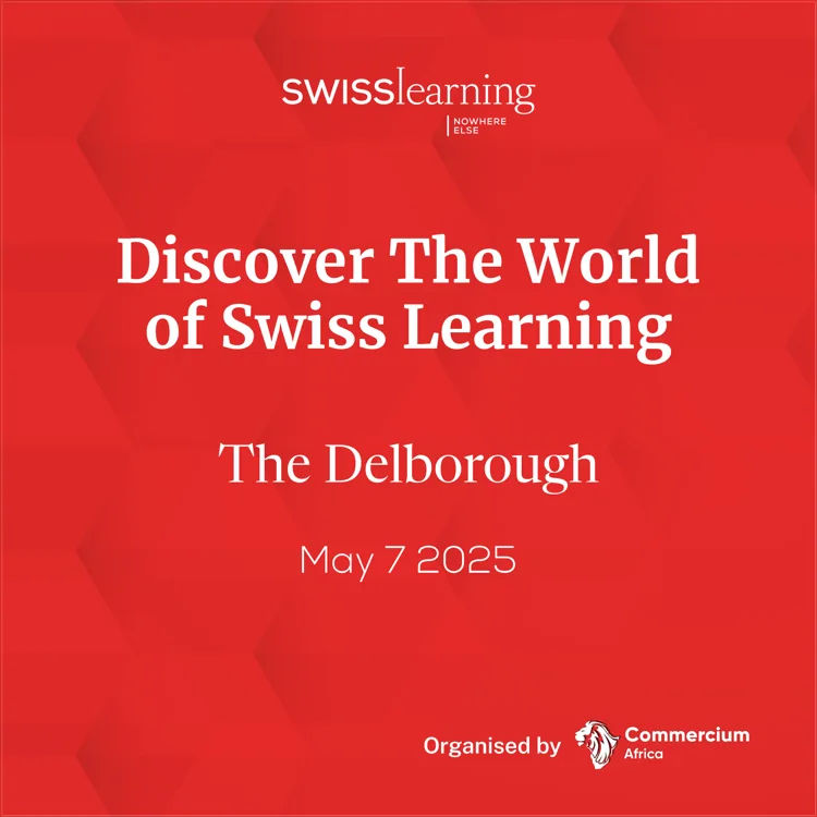 Swiss Learning Discover the World event backdrop artwork for The Delborough, dated 7 May 2025