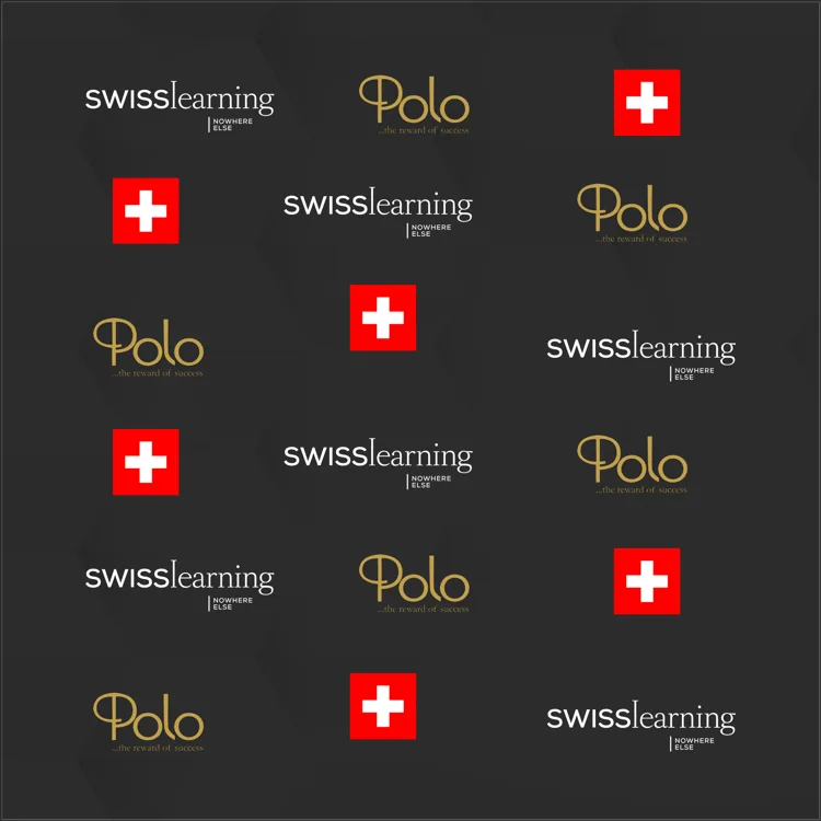 Swiss Learning co-branded photowall artwork with Polo and Swiss cross marks